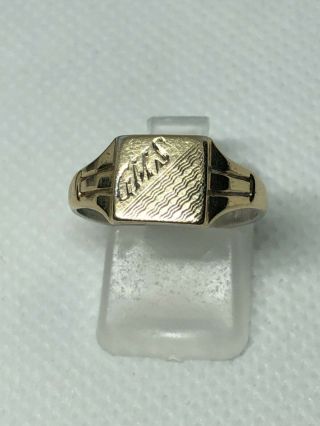 Vintage Art Deco Style 9ct Gold On Silver Signet Ring Size Q 2.  7 Grams