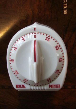 Vintage Lux Minute Minder Rocket Dial White W/red Numbers Great