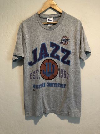 Vintage 90’s Utah Jazz Graphic T - Shirt Medium Nba Stockton Malone Pro Player
