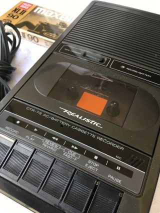 Realistic CTR - 73 Radio Shack Cassette Recorder 14 - 1053 W/ PowerCord & Tape 2