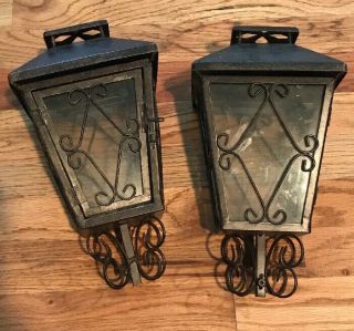 2 Vintage Colonial Style Tin Outdoor Wall Lantern Lamp Candle Holder Sconce