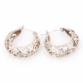 Vtg Sterling Silver - Filigree Ornate Hoop Earrings - 5.  5g