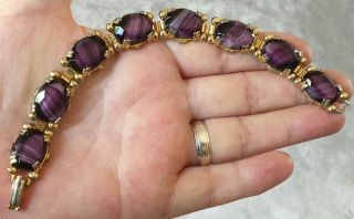 STUNNING VINTAGE JEWELLERY CRAFTED BANDED AMETHYST AGATE GOLD PANEL BRACELET 3