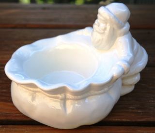 Williams Sonoma Highgloss Vintage Santa With Winter Forest Candle / Candy Dish