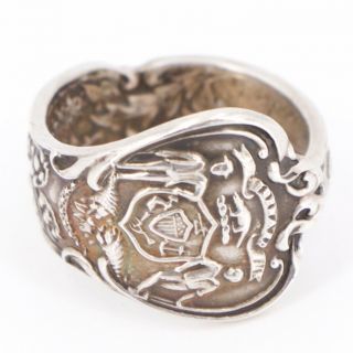 Vtg Sterling Silver - Wisconsin State Seal Spoon Handle Ring Size 10.  5 - 9.  5g