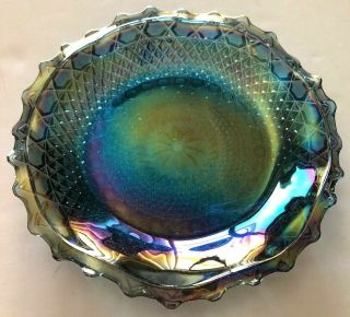 Vintage Blue Carnival Glass Candy Dish Fluted Iridescent Bowl 6 - 3/4 " (ashtray?)