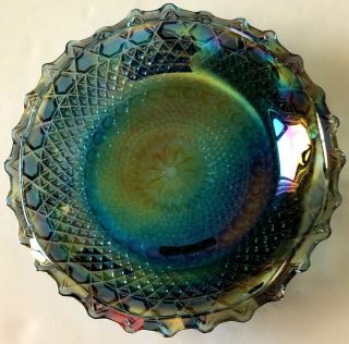 Vintage Blue Carnival Glass Candy Dish Fluted Iridescent Bowl 6 - 3/4 