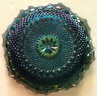 Vintage Blue Carnival Glass Candy Dish Fluted Iridescent Bowl 6 - 3/4 