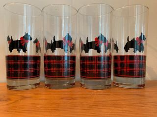4 Vintage Federal Glass Scottie Dog Drinking Glasses Scottish Terrier Tumblers