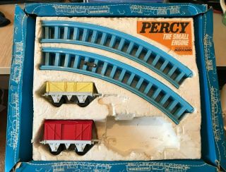 Vintage Percy Small Engine Hornby Meccano Model Railway Train Box Track Wagons
