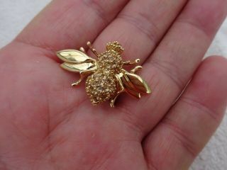 Vintage Brooch Signed With St John Logo Gold Tone & Rhinestone Bumble Bee