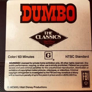 VTG Walt Disney Classic Dumbo VHS Video Tape Red Signature Black Diamond 4