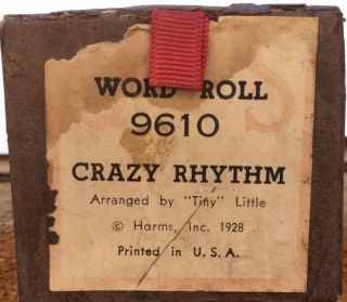 Vintage Qrs Player Piano Word Roll Scroll 9610 - Crazy Rhythm