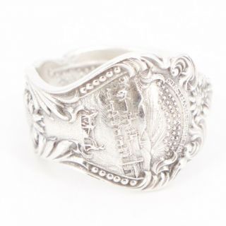 Vtg Sterling Silver - Kansas State Seal Spoon Handle Ring Size 9 - 11.  5g