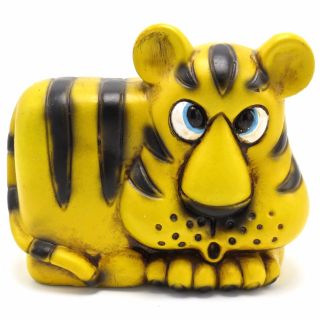 Vintage Coin Bank Paper Mache Tiger Mid Century Japan 1960s Hand Painted Stopper