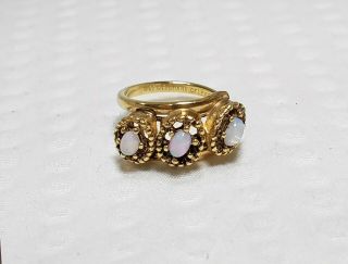 Vintage 10k Gold Filled Shank Celebrity Three Opal Bypass Ring