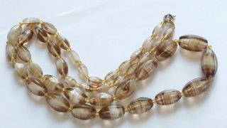 Czech Vintage Art Deco Graduated Oval Swirled Glass Bead Necklace 2