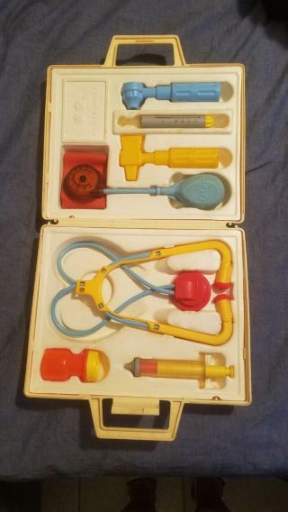 1977 Fisher Price Medical Kit 936 Tan Hard Case Play Doctor Nurse Vintage