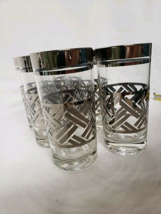 Set Of 6 Vintage Mid Century Drinking Glasses,  Chrome With Diamond Patterns,