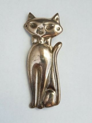 Vintage Mexico Taxco Sterling Silver Cat Brooch