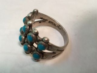 Vintage 60’s Bell Trading Post Sterling Turquoise Ring 2 Rows Of Stones Marked 5