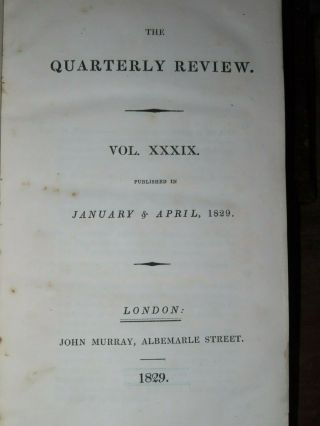 1829 Quarterly Review Vol 39 - Clapperton Benin Russia St Petersburgh Australia