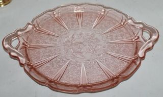 Vtg - Cherry Blossom Pink Sandwich Tray/cake Plate - Jeannette Glass - 1930 - 1939