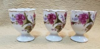 Set Of 3 Egg Cups Vintage Single Holder Red Rose Floral White Porcelain Japan