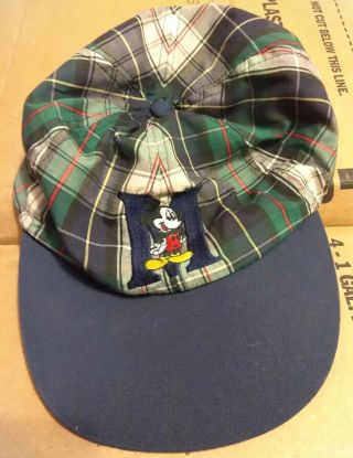Vintage The Walt Disney Company Mickey Mouse Baseball Cap Green Navy Striped Hat
