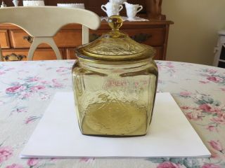 Vintage Federal Madrid Amber Yellow Depression Glass Biscuit Cookie Cracker Jar
