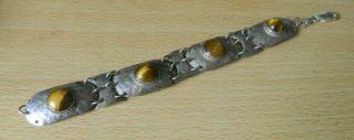 Vintage Arts & Crafts Sterling Silver Tigers Eye Bracelet