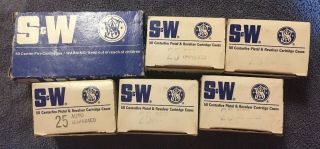 6 Empty Vintage Ammo Shell Boxes 9 Mm,  25 Auto - S&w Smith And Wesson S & W