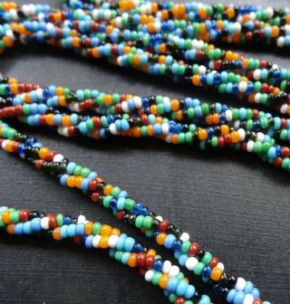 vintage art deco multi colour glass bead rope twist long flapper necklace - M6 3