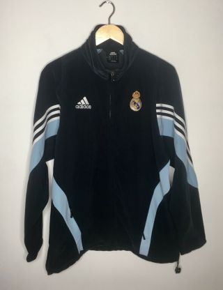 Vtg Real Madrid Training Track Suit Warm Up Fleece Full Zip Up Football Blue Szs