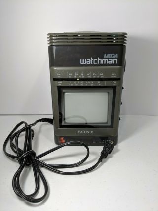 Vintage Sony Mega Watchman Fd - 500 B&w Tv Am/fm Receiver Retro Travel