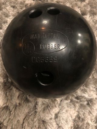 Vintage 1950s Manhattan Rubber 17 Lb.  Bowling Ball,  Black,  Drilled
