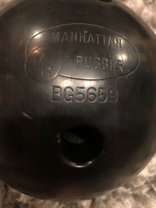 Vintage 1950s Manhattan Rubber 17 lb.  Bowling Ball,  Black,  Drilled 3