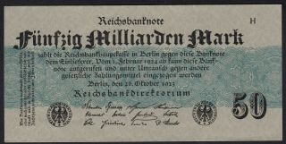 1923 50 Billion Mark Germany Vintage Paper Money Banknote Currency P 125b Aunc