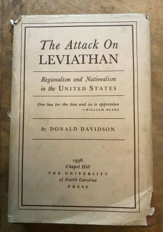 The Attack On Leviathan By Donald Davidson 1938 First Edition Dust Jacket
