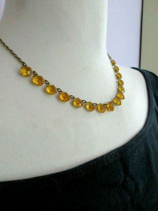 Vintage Art Deco Open Back Citrine Yellow Facetted Glass Necklace