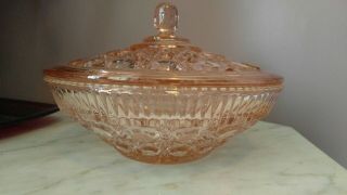 Vintage Pink Depression Indiana Glass Candy Dish W/ Lid Windsor Pattern Perfect