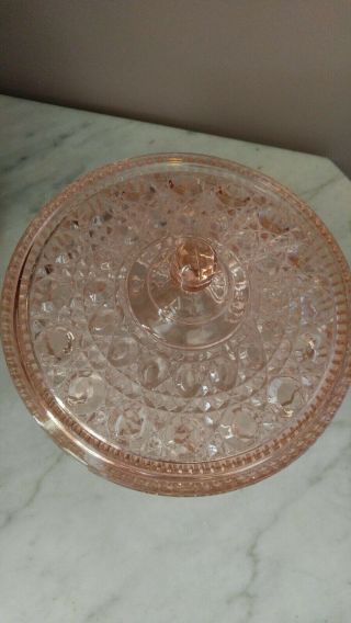 Vintage Pink Depression INDIANA Glass Candy Dish W/ Lid Windsor Pattern Perfect 2