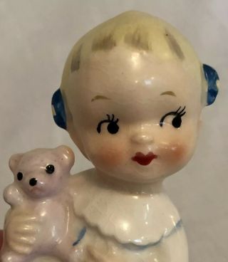 Vintage Ceramic Girl Figurine with Teddy Bear Hand Painted Blonde Toddler Baby 2