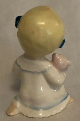 Vintage Ceramic Girl Figurine with Teddy Bear Hand Painted Blonde Toddler Baby 5