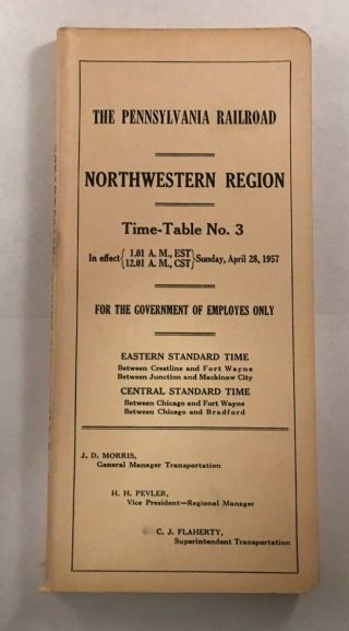 Vintage Railroad Employee Timetable Tt Pennsylvania Rr Northwestern Region 1957