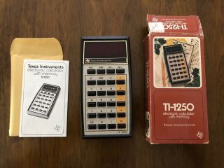 Vintage Texas Instruments Ti - 1250 Calculator W/ Box,  Battery & Instructions