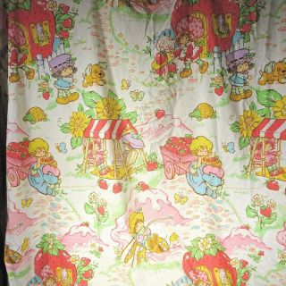 Vtg Strawberry Shortcake Twin Fitted Bed Sheet 85 X 57 Cutter Fabric 1980
