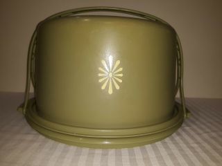 Vintage Tupperware Round Cake Carrier Avacado Green,  Handle In Euc W/