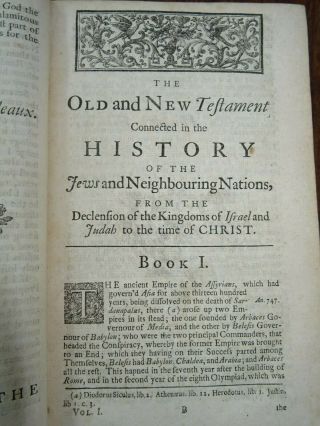 1720 OLD & TESTAMENT connected in HISTORY OF THE JEWS BY PRIDEAUX 2 BOOKS ^ 6