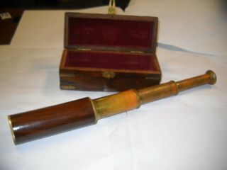 Vintage Brass And Wood Telescope In Wood Box Approx.  14.  5 " Long (5.  75 " Closed)